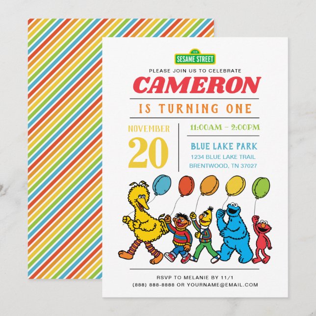 Sesame Street Pals | Balloons 1st Birthday  Invitation (Front/Back)
