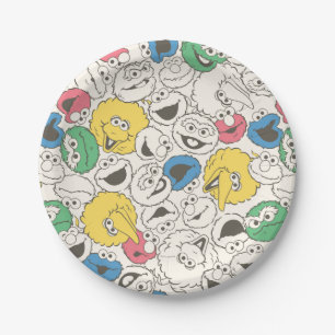 Sesame Street Pals   Big Head Vintage Pattern Paper Plate