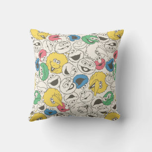 Sesame Street Pals   Big Head Vintage Pattern Throw Pillow