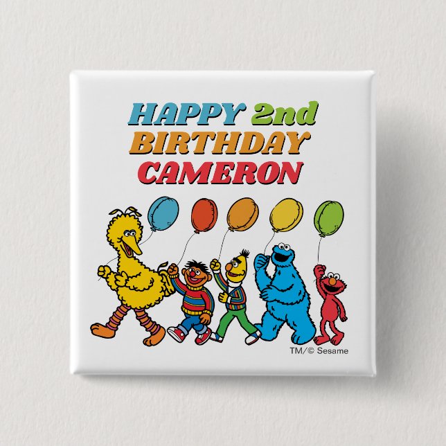 Sesame Street Pals | Birthday Balloons 2 Inch Square Button (Front)