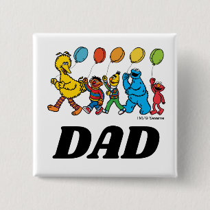 Sesame Street Pals   Birthday Balloons - Dad T-Shi 2 Inch Square Button
