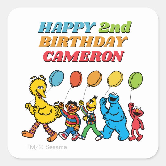 Sesame Street Pals | Birthday Balloons Square Sticker (Front)