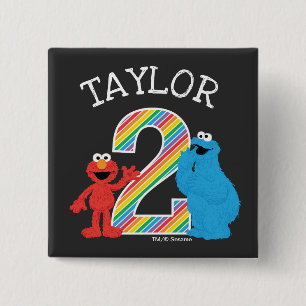 Sesame Street Pals Chalkboard Rainbow 2nd Birthday 2 Inch Square Button