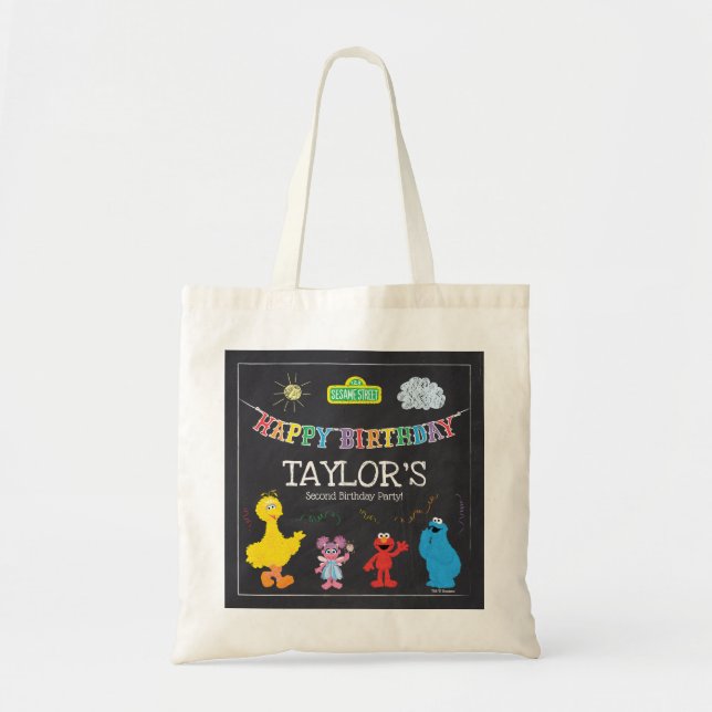 Sesame Street Pals Chalkboard Rainbow Birthday Tote Bag (Front)