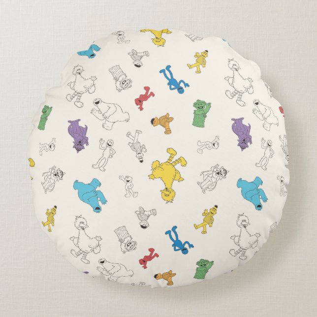 Sesame Street Pals | Colourful Vintage Pattern Round Pillow (Front)