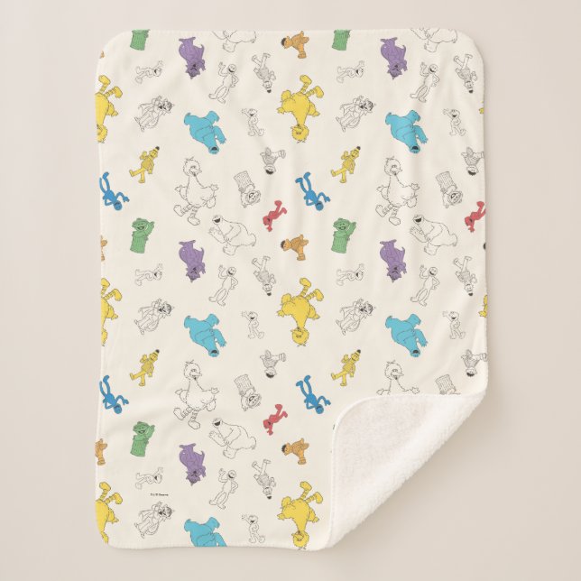 Sesame Street Pals | Colourful Vintage Pattern Sherpa Blanket (Front)