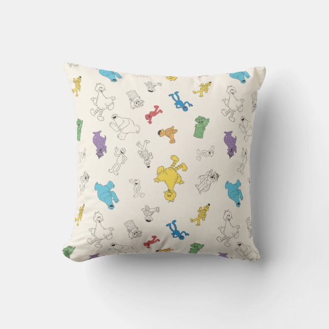 Sesame Street Pals | Colourful Vintage Pattern Throw Pillow (Front)