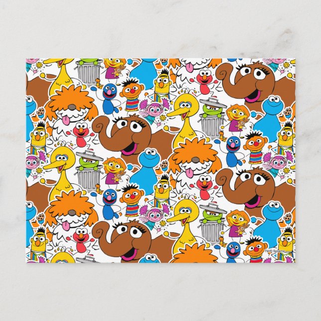 Sesame Street Pals Doodley Pattern Postcard (Front)
