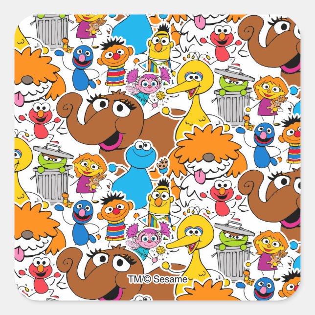 Sesame Street Pals Doodley Pattern Square Sticker (Front)