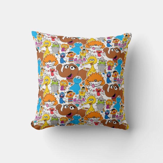 Sesame Street Pals Doodley Pattern Throw Pillow (Front)