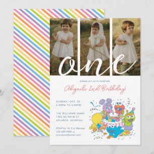 Sesame Street Pals Pastel 1st Birthday Photo Invitation