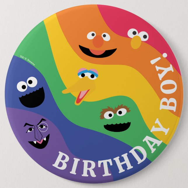 Sesame Street Pals Rainbow Birthday Boy 6 Inch Round Button (Front)