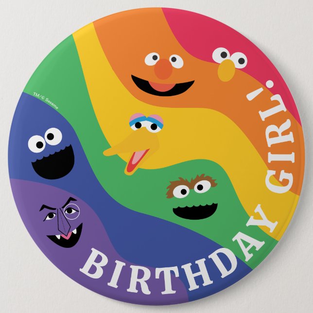 Sesame Street Pals Rainbow Birthday Girl 6 Inch Round Button (Front)