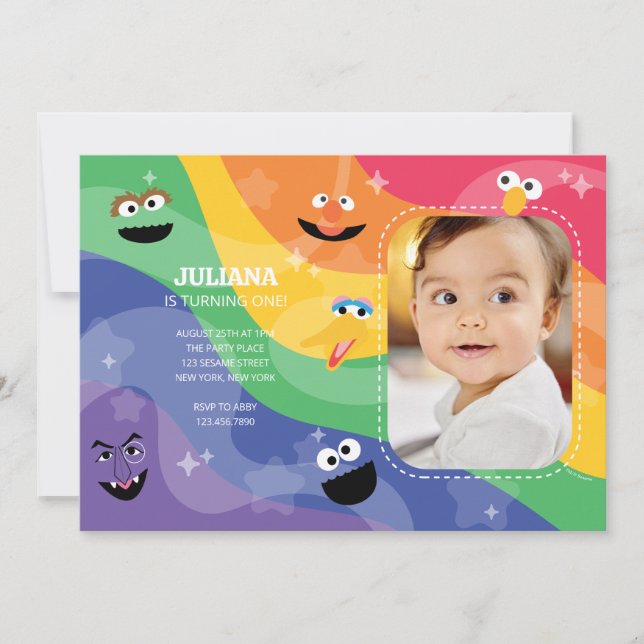 Sesame Street Pals Rainbow Photo Invitation (Devant)