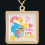 Sesame Street | Peace, Love, Sesame Gold Plated Necklace<br><div class="desc">This cute Sesame Street design features Cookie Monster,  Big Bird,  Elmo and Oscar the Grouch promoting " Peace,  Love and Sesame."   © 2021 Sesame Workshop. www.sesamestreet.org</div>