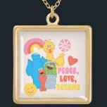 Sesame Street | Peace, Love, Sesame Gold Plated Necklace<br><div class="desc">This cute Sesame Street design features Cookie Monster,  Big Bird,  Elmo and Oscar the Grouch promoting " Peace,  Love and Sesame."   © 2021 Sesame Workshop. www.sesamestreet.org</div>