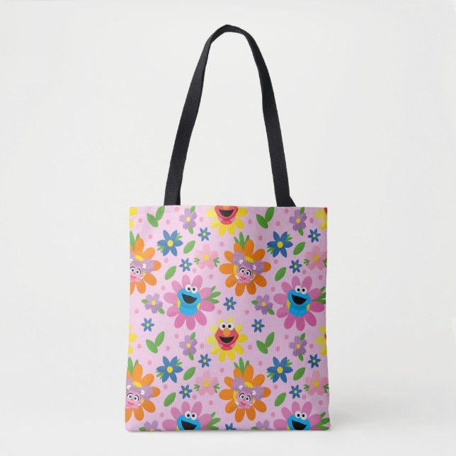 Sesame Street Pink Floral Pattern Tote Bag (Front)