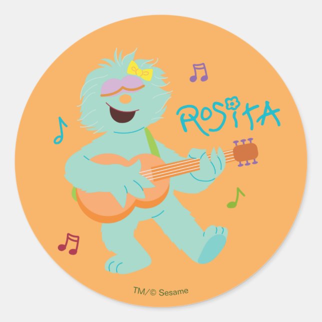 Sesame Street | Rosita Playing Guitar Classic Round Sticker (Front)