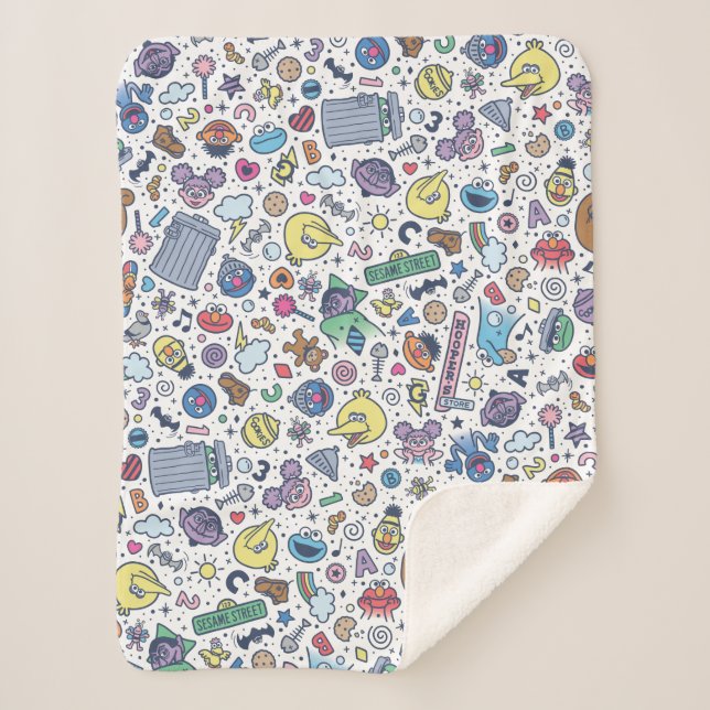 Sesame Street | Sesame Pals Doodle Pattern Sherpa Blanket (Front)