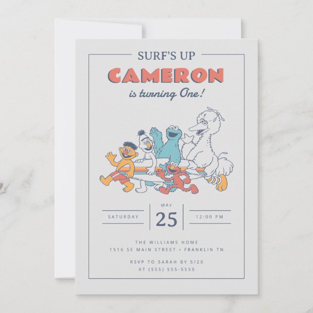 Sesame Street | Surf's Up Summer Birthday Invitation (Front)