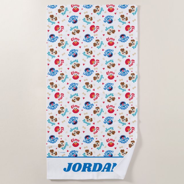 Sesame Street | Tango, Elmo, & Grover Pattern Beach Towel (Front)