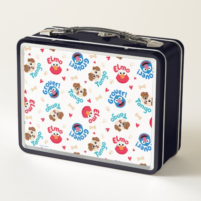 Sesame Street | Tango, Elmo, & Grover Pattern Metal Lunch Box (Back)