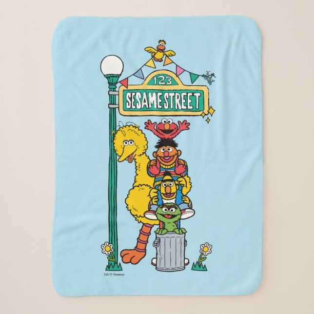Sesame Street | Under the Sesame Street Sign Sherpa Blanket (Front)