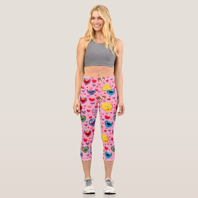 Sesame Street Valentine Hearts Pattern Capri Leggings (Front)