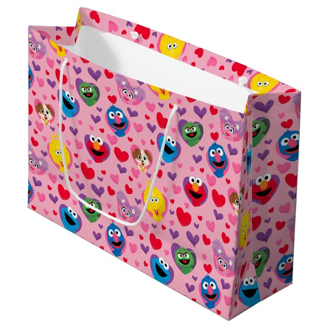 Sesame Street Valentine Hearts Pattern Large Gift Bag (Front Angled)