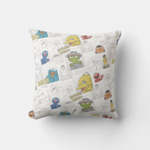 Sesame Street Vintage Comic Pattern Throw Pillow