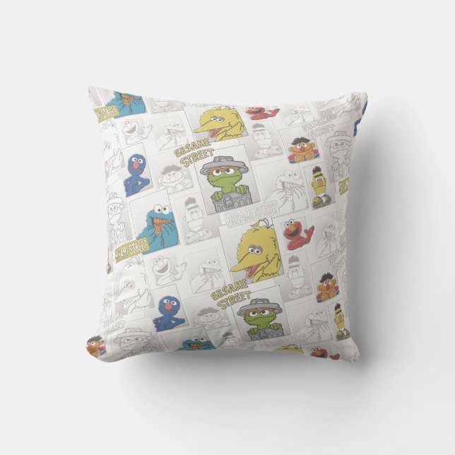 Sesame Street Vintage Comic Pattern Throw Pillow (Front)