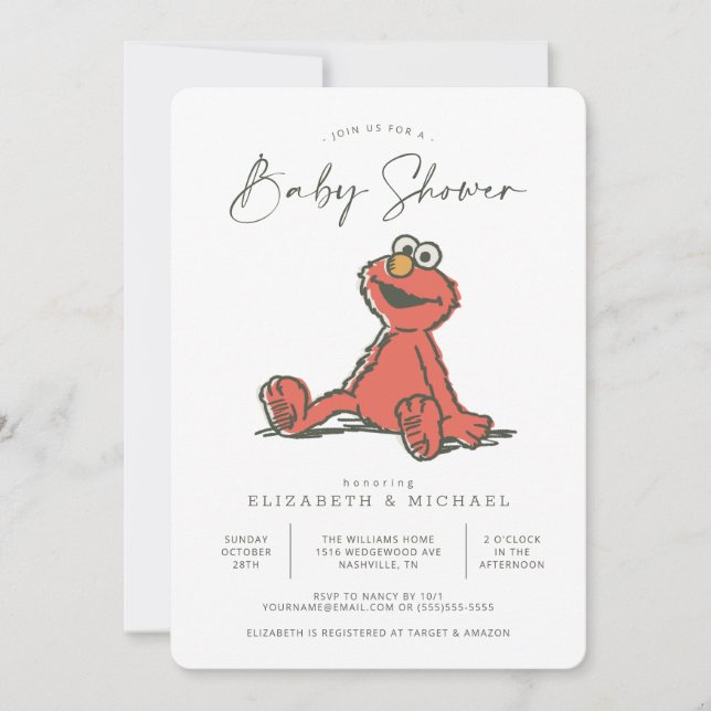 Sesame Street Vintage Elmo Baby Shower  Invitation (Front)