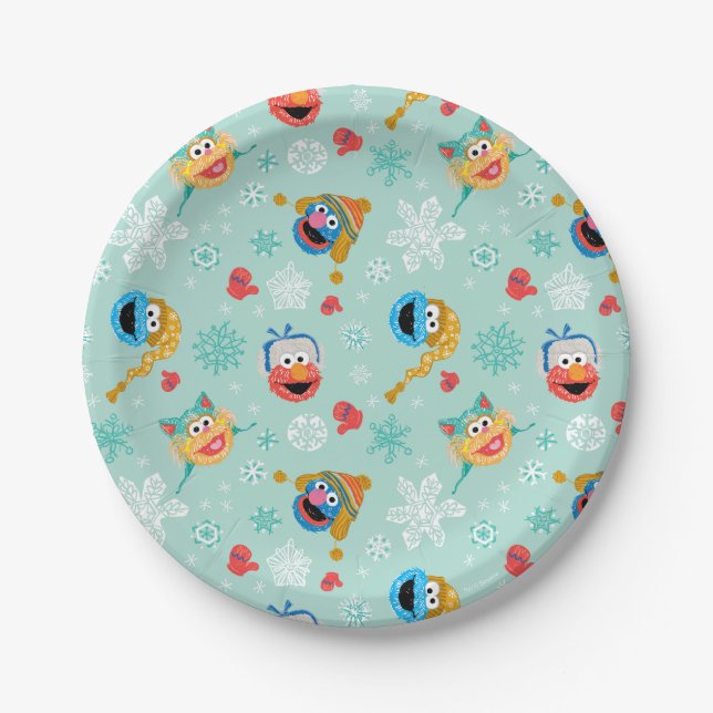 Sesame Street Winter Pattern Paper Plate (Front)
