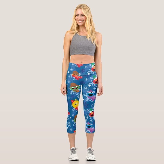 Sesame Street Winter Snowflake Pattern Capri Leggings (Front)