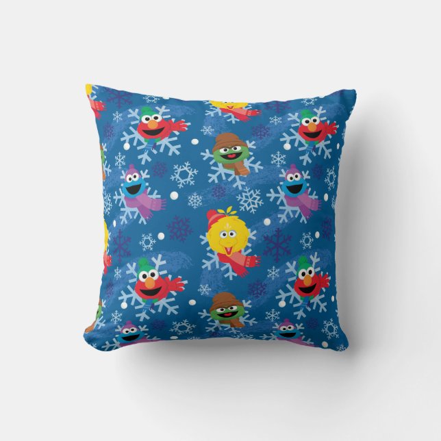 Sesame Street Winter Snowflake Pattern Throw Pillow (Front)