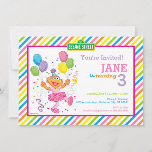 Sesame Street Zoe Striped Birthday Invitation