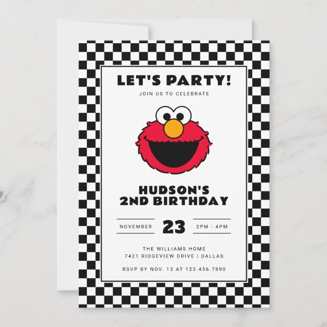 Sesame Street's Elmo Chequerboard Birthday Invitation (Front)