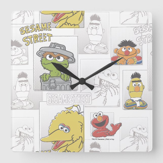 Sesame StreetVintage Comic Pattern Square Wall Clock (Front)