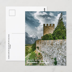 Sesimbra medieval castle and walls, Portugal. Postcard