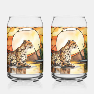 Set 0f 2 Stained-Glass style Cheetah  Can Glass