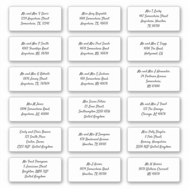 Set 18 Individual Recipient Name Address Shipping (Front)