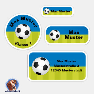Set - 24 Namensaufkleber Fußball blau grün