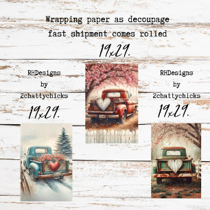  Set 3 Vintage Trucks & Hearts for Decoupage Wrapping Paper Sheet