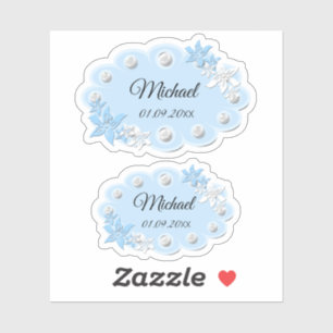 Set, baby stickers, for scrapbook, blue, tags