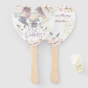 Set de abanicos con flores y palomas hand fan