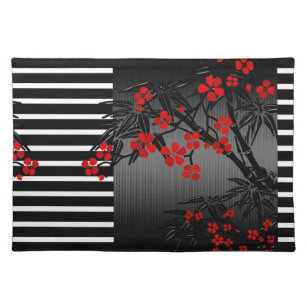 Set De Table Fleur en bambou rouge blanche noire asiatique de