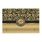 Black & Metallic Gold Floral Damas & Stripes