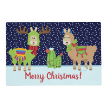 Llamas De Noël Dans La Neige Laminée