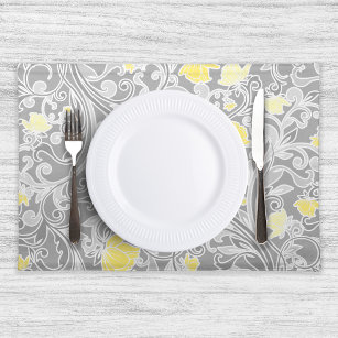 Set De Table Yellow and Gray Swirly Floral