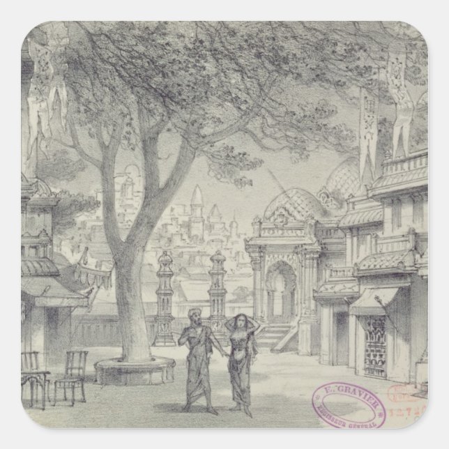 Set Design for Act II of the opera 'Lakme' Square Sticker (Front)